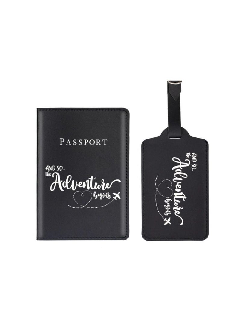 New PU Leather Luggage Tag Passport Holder Passport Cover Set - Image 1