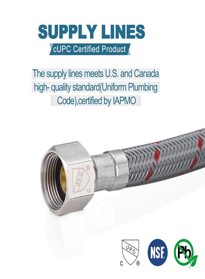 Arcora خطوط الإمداد 3/8" أنثوية ضغط خيوط × موصل ذكر M10 1 زوج، خرطوم صنبور ARCORA 16" يربط حوض الحمام بمصدر المياه - Image 3