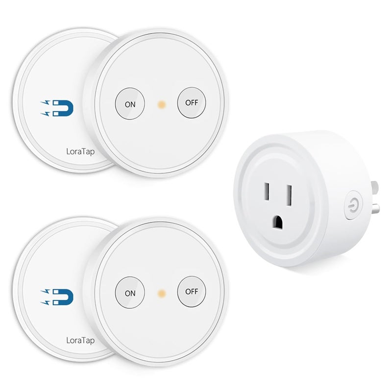 LoraTap Mini Remote Control Outlet Plug Adapter with 2 Remotes, 656ft Range Wireless Light Switch for Household Appliances, No Hub Required, 10A/1100W, White, 2 Years Warranty (2 Remotes + 1 Outlet) - Image 1