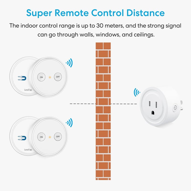 LoraTap Mini Remote Control Outlet Plug Adapter with 2 Remotes, 656ft Range Wireless Light Switch for Household Appliances, No Hub Required, 10A/1100W, White, 2 Years Warranty (2 Remotes + 1 Outlet) - Image 5