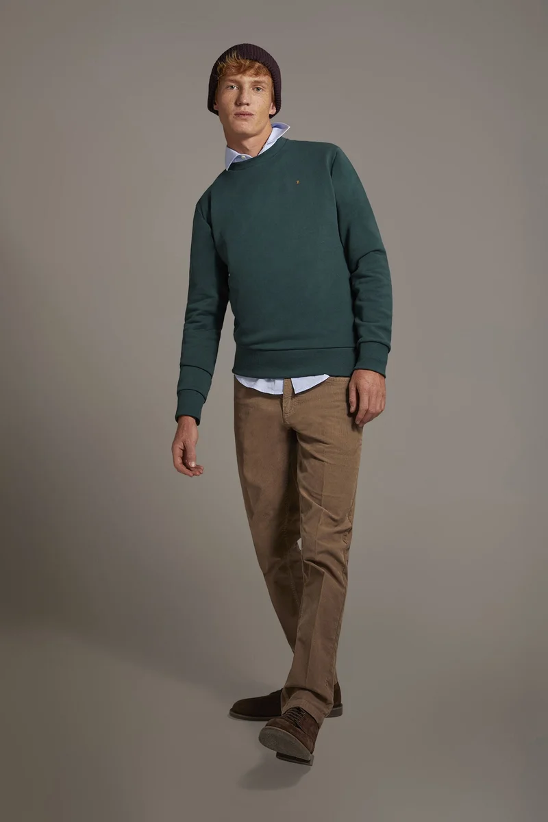 Round neck 100% cotton sweatshirt made in Italy - Forest Green