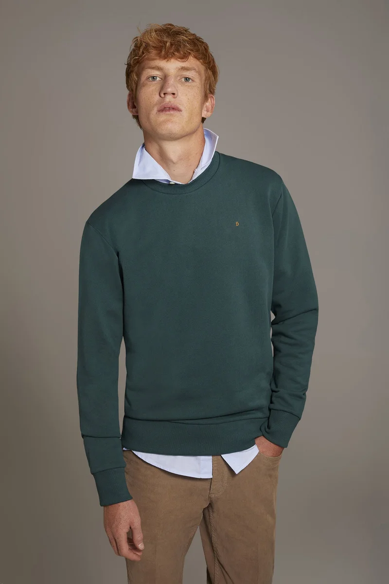 دوبل غانغر Round neck 100% cotton sweatshirt made in Italy - Forest Green