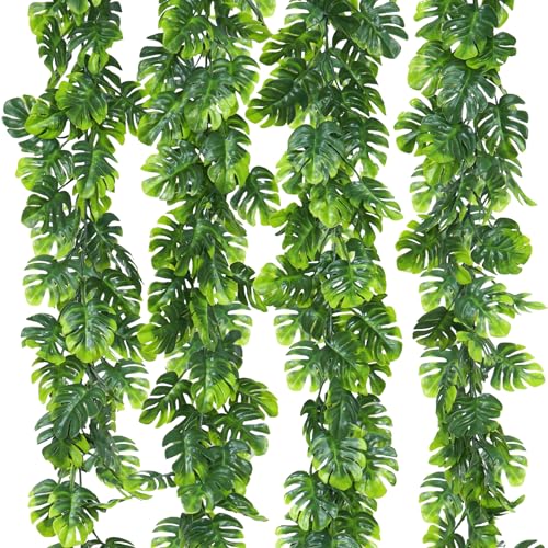 Dolicer 4Pcs Artificial Monstera Leaf Vines, 5.6Ft Fake Hanging Greenery Plants Tropical Palm Leaves Ivy Vine Monstera Garland for Home Garden Porch Patio Hawaiian Party Indoor Outdoor Décor - Image 1