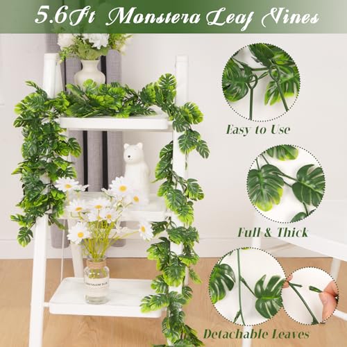 Dolicer 4Pcs Artificial Monstera Leaf Vines, 5.6Ft Fake Hanging Greenery Plants Tropical Palm Leaves Ivy Vine Monstera Garland for Home Garden Porch Patio Hawaiian Party Indoor Outdoor Décor - Image 5