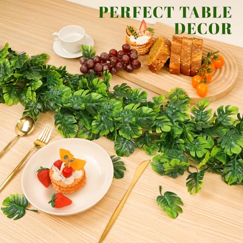 Dolicer 4Pcs Artificial Monstera Leaf Vines, 5.6Ft Fake Hanging Greenery Plants Tropical Palm Leaves Ivy Vine Monstera Garland for Home Garden Porch Patio Hawaiian Party Indoor Outdoor Décor - Image 2