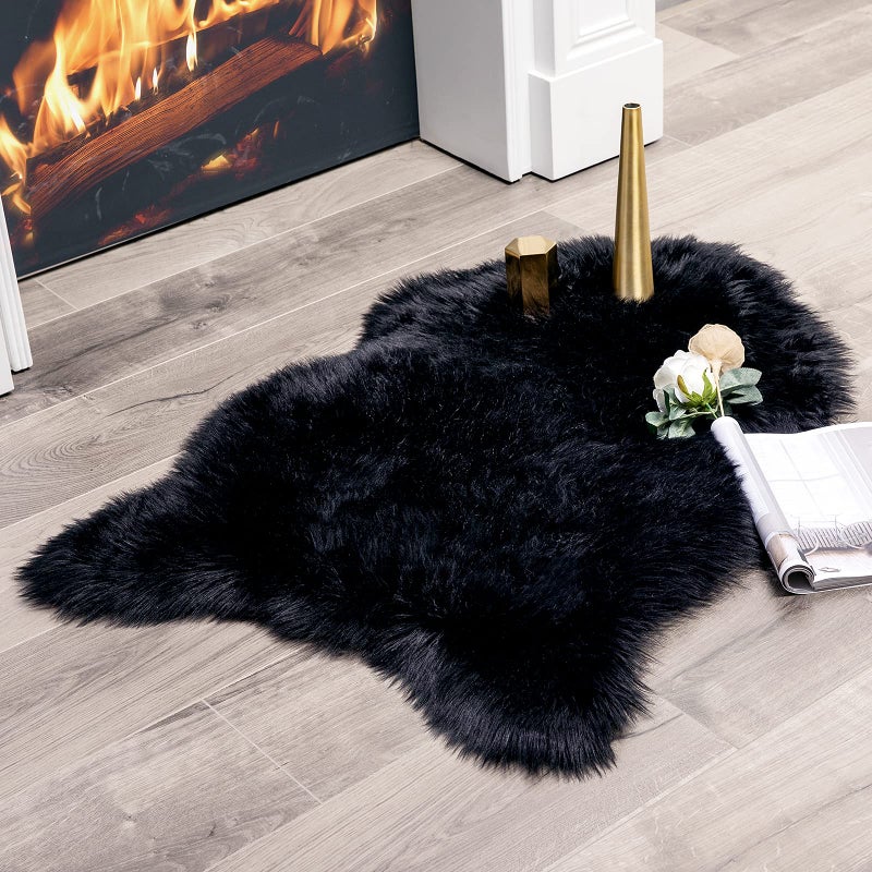 سجادة ميولي الفخمة الناعمة سجادة شاجي فو Faux Fur فاخرة بسعة 2 × 3 قدم باللون الأسود لعيد الهالوين غرفة النوم غرفة المعيشة الأريكة الكرسي