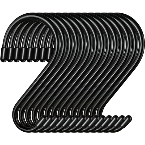 Dreecy 20 Pack 4 Inch S Hooks, Heavy Duty Metal Black Rubber Coated Non Slip Closet S Hooks for Hanging Plants, Clothes, Jeans, Purse, Jewelry, Pot, Pans, Cups, 6.0TG-SG - Image 1