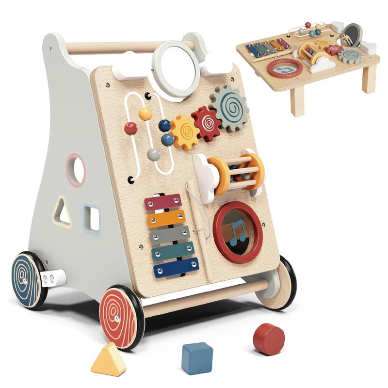 Takeeyce Baby Push Walker with Detachable Busy Board Wooden Baby Walker with Adjustable Speed Wheels Montessori Push Walker for Babies Push Walking Toys for Boys Girls 1 Year Old Gifts for Toddler - Image 3