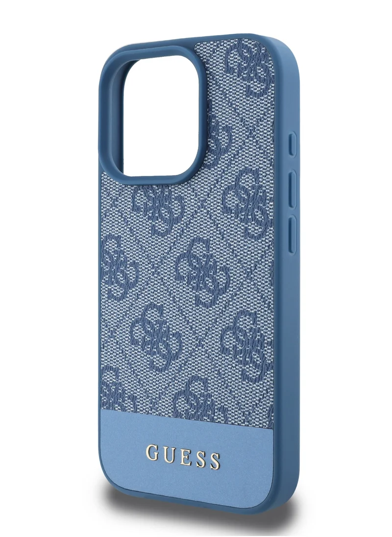 GUESS PU 4G Hard Case With Bottom Stripe Classic Logo for iPhone 16 Pro / Drop Protection / Extra Shield Protection / Slim back Cover - Blue