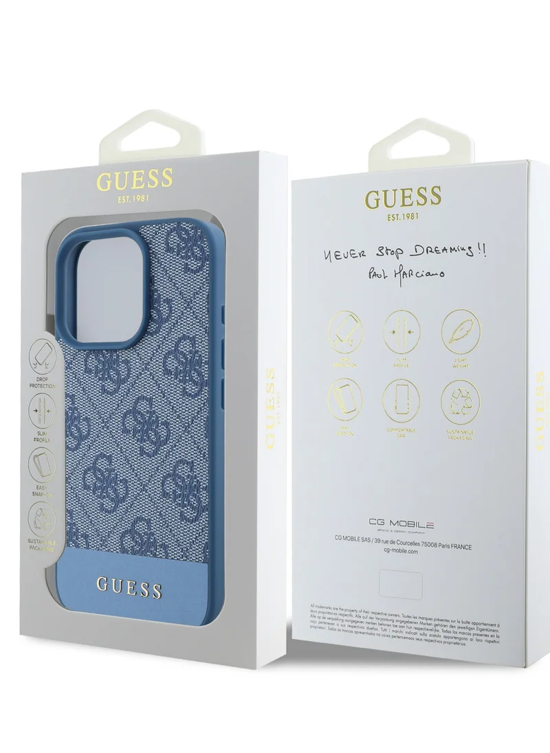GUESS PU 4G Hard Case With Bottom Stripe Classic Logo for iPhone 16 Pro / Drop Protection / Extra Shield Protection / Slim back Cover - Blue