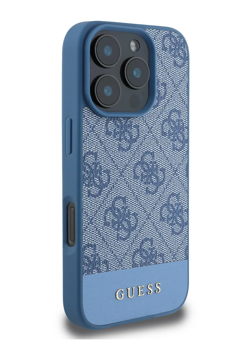 GUESS PU 4G Hard Case With Bottom Stripe Classic Logo for iPhone 16 Pro / Drop Protection / Extra Shield Protection / Slim back Cover - Blue