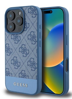 GUESS PU 4G Hard Case With Bottom Stripe Classic Logo for iPhone 16 Pro / Drop Protection / Extra Shield Protection / Slim back Cover - Blue  - Image 2