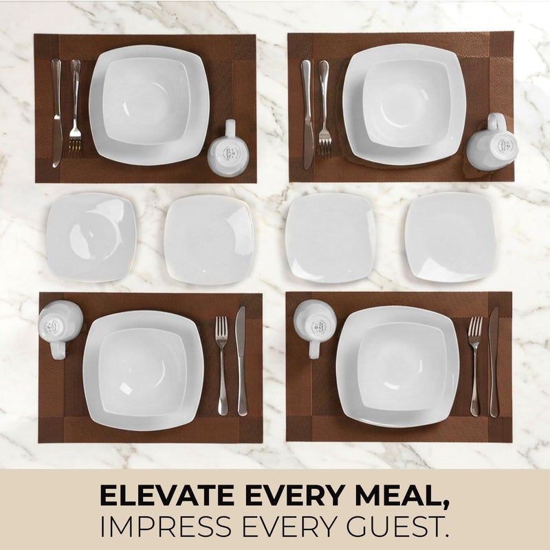 Zulay Kitchen Luna Plates and Bowls Sets, 16 Piece Modern Porcelain Dish Set for 4, Chip and Scratch Resistant Square Dinnerware Set, Microwave and Dishwasher Safe, Pearl White - Image 5