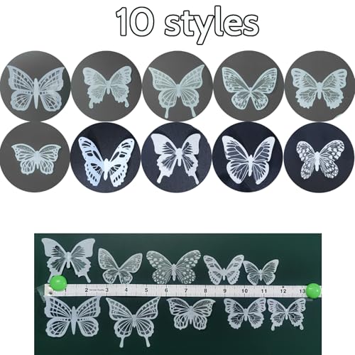 Ewong 3D Butterfly Wall Decor 72Pcs, 10 Styles Black White PVC Butterfly Theme Decoration Birthday Party Cake Wall Decal Removable Home Room Bedroom Bathroom Art Sticker Murals (White) - Image 2