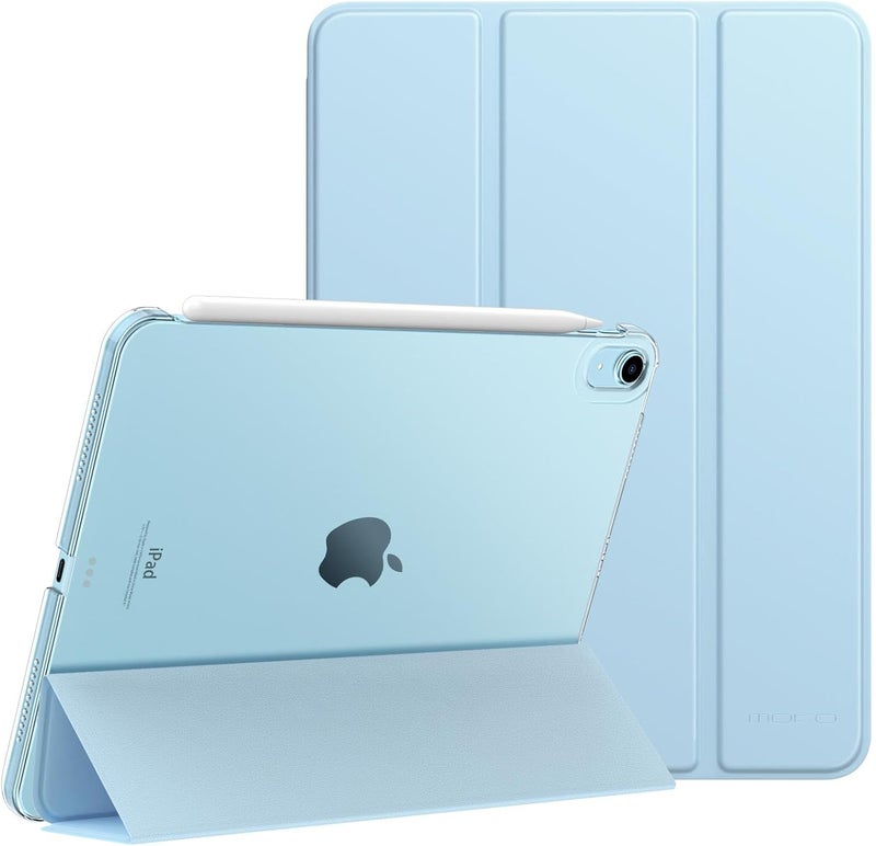 موكو حافظة لجهاز iPad Air مقاس 11 بوصة للجيل السابع/السادس M3/M2 2025/2024، حافظة iPad Air للجيل الخامس/الرابع 2022/2020 مقاس 10.9 بوصة، غطاء خلفي شفاف من البولي كربونات الصلب النحيف، يدعم Touch ID، أزرق سماوي - Image 1