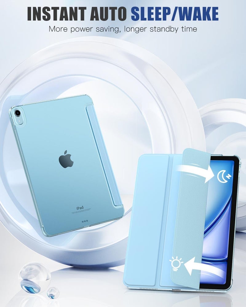 موكو حافظة لجهاز iPad Air مقاس 11 بوصة للجيل السابع/السادس M3/M2 2025/2024، حافظة iPad Air للجيل الخامس/الرابع 2022/2020 مقاس 10.9 بوصة، غطاء خلفي شفاف من البولي كربونات الصلب النحيف، يدعم Touch ID، أزرق سماوي - Image 4
