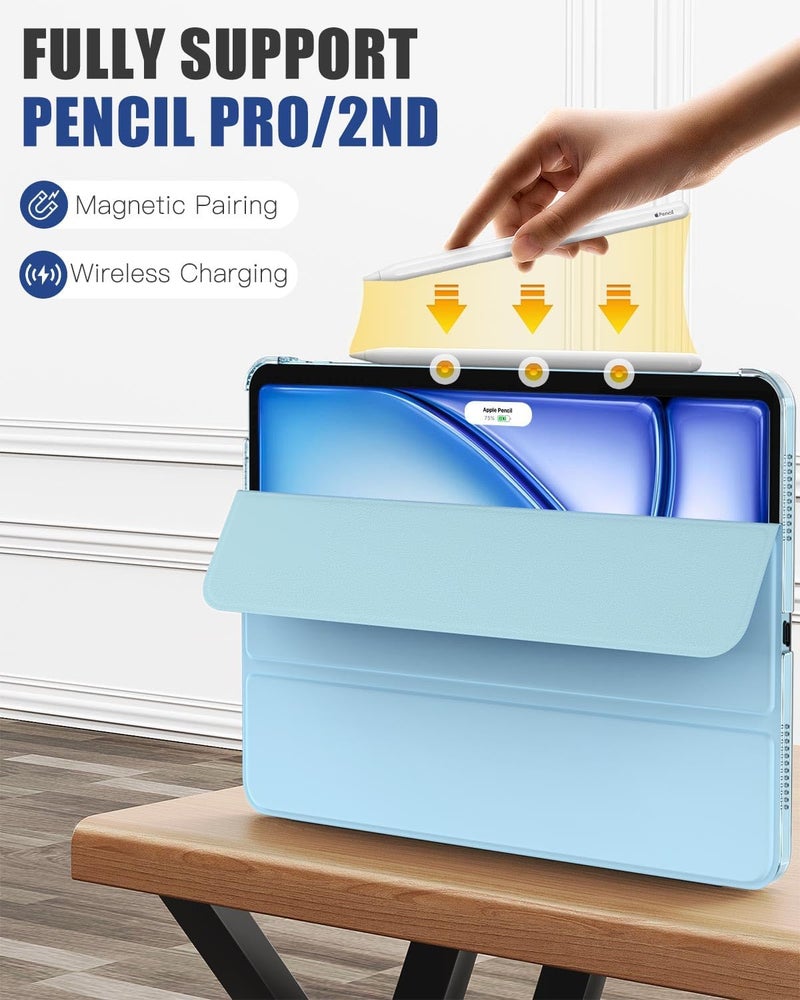 موكو حافظة لجهاز iPad Air مقاس 11 بوصة للجيل السابع/السادس M3/M2 2025/2024، حافظة iPad Air للجيل الخامس/الرابع 2022/2020 مقاس 10.9 بوصة، غطاء خلفي شفاف من البولي كربونات الصلب النحيف، يدعم Touch ID، أزرق سماوي - Image 3
