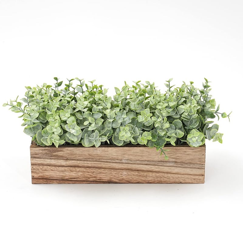 COTSEN Artificial Eucalyptus Potted Plants Fake Potted Plants Rectangular Wooden Planter Box Artificial Eucalyptus Leaves for Suit Office Party Table Indoor and Outdoor Decor