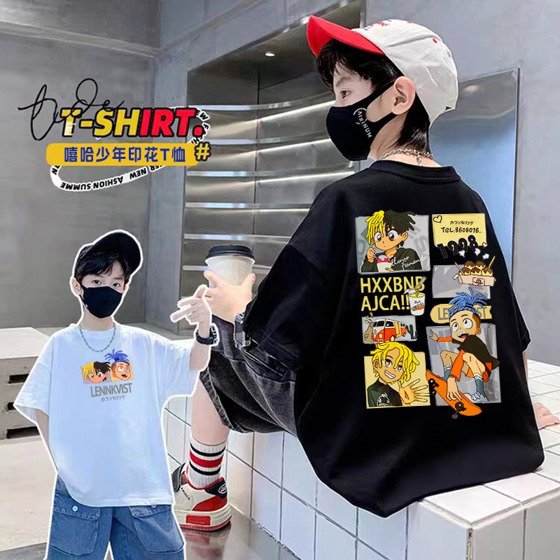 Boys' Short-Sleeved T-Shirt, Pure Cotton, Medium And Large Children'S Summer Clothing, 2026 New Trendy Brand, Summer Boys' White Half-Sleeved Children'S Clothing - Image 1