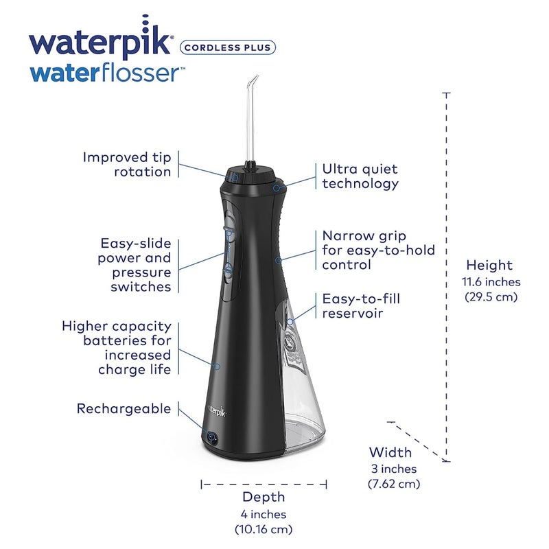 Waterpik Cordless Plus Water Flosser with 4 Flossing Tips, Rechargeable and Portable for Travel and Home, ADA Accepted, Black WP-462 - Image 2
