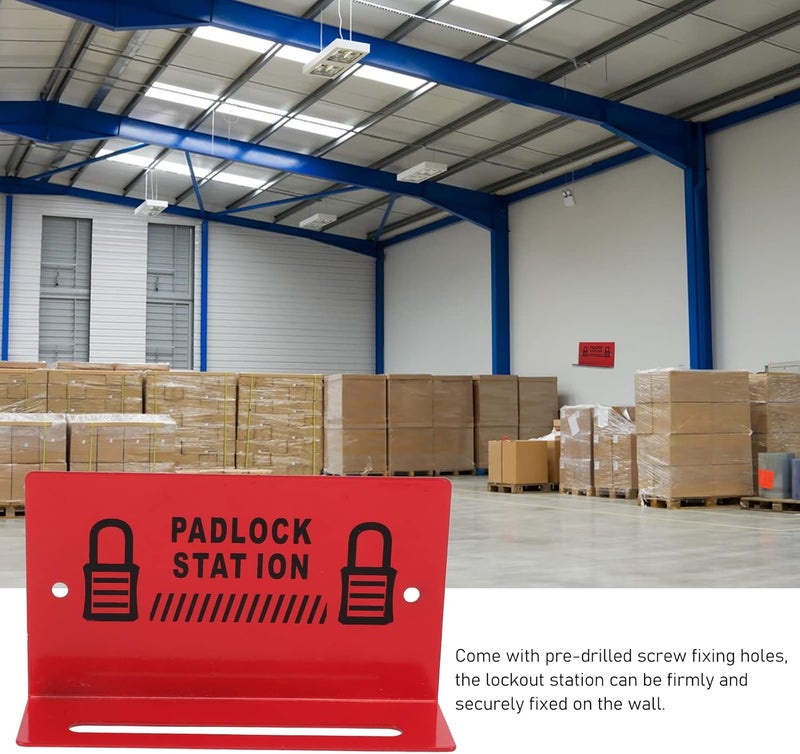 klarako Safety Padlock Station - Alloy Steel Wall Mounted Padlock Rack Management Station - Padlock Tagout Station for 5‑8 Locks - Red - Image 2