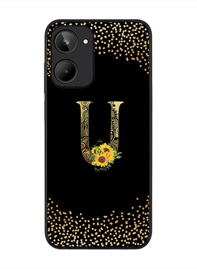 Stylizedd Cover for Realme 10 4G Case , Rugged Black Slim fit Phone Cases   - Custom Monogram Initial Letter Mandala Floral Pattern Alphabet-U (Dark Pink Rose) - Image 1