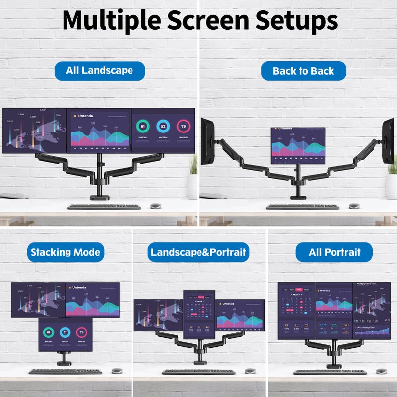 ErgoFocus Triple Monitor Desk Mount for Computer Screens up to 32", Holds up to 19.8 lbs Each, 3 Monitor Arm, Heavy Duty Stand Vesa Mount 75x75, 100x100 - Image 5