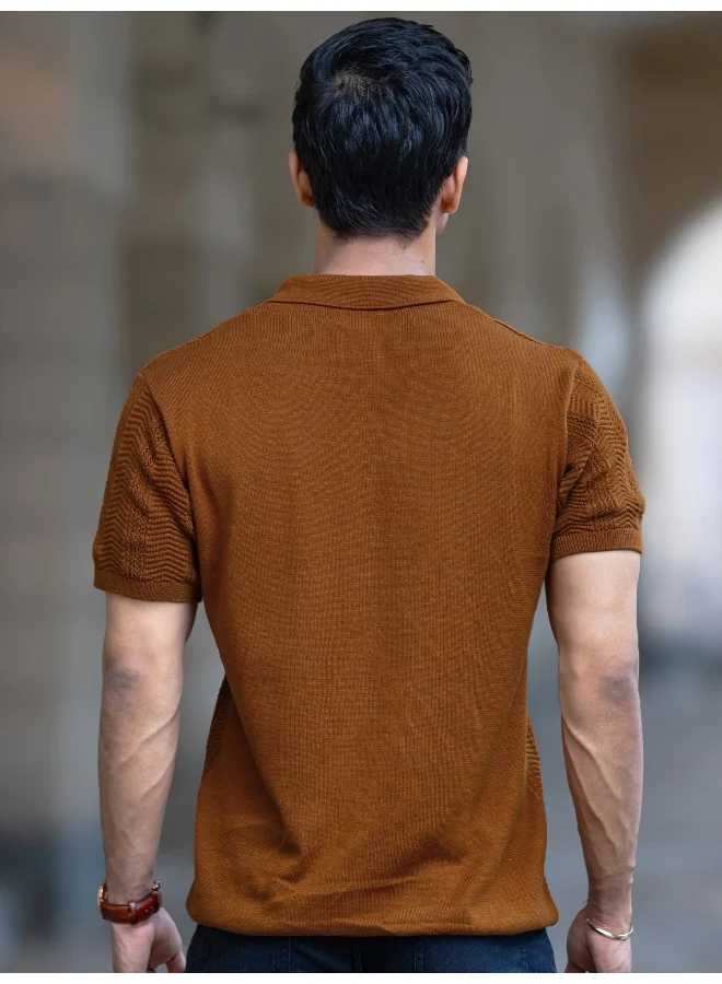 Maniac Bohemian Crochet Striped Brown Tshirt