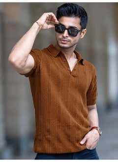 Maniac Bohemian Crochet Striped Brown Tshirt  - Image 2