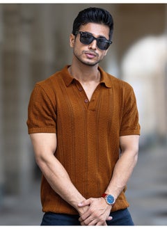 Maniac Bohemian Crochet Striped Brown Tshirt  - Image 1