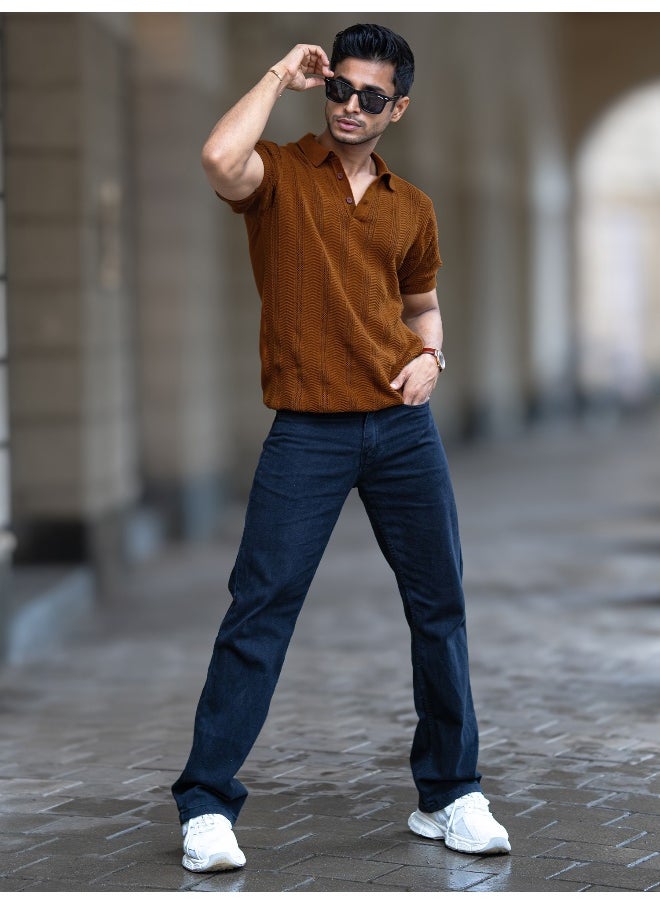 Maniac - Bohemian Crochet Striped Brown Tshirt - Image 1