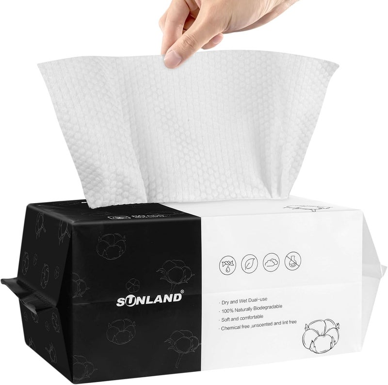 SUNLAND Disposable Face Towels Clean Face Tissue Super Soft for Sensitive SkinMakeup Remover Dry WipesLint Free and Degradable 80 Count