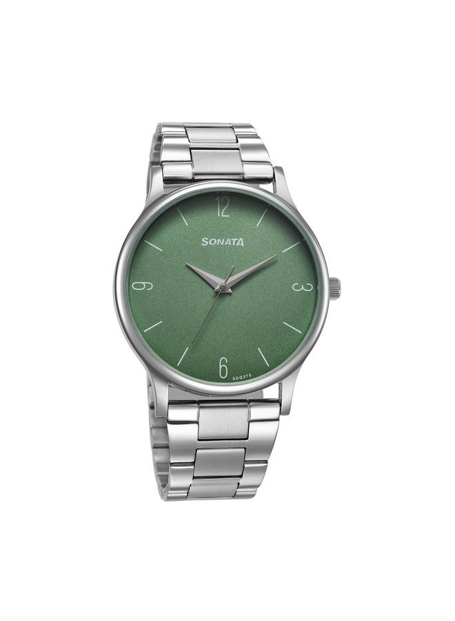 Sonata Aspire 2.0 Green Dial Round Stainless Steel Strap Watch for Men_77105SM13W - Image 1