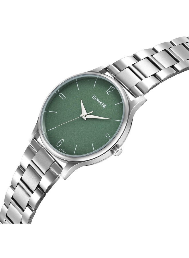 Sonata Aspire 2.0 Green Dial Round Stainless Steel Strap Watch for Men_77105SM13W - Image 2