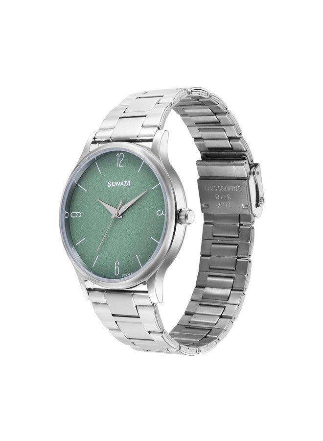 Sonata Aspire 2.0 Green Dial Round Stainless Steel Strap Watch for Men_77105SM13W - Image 3
