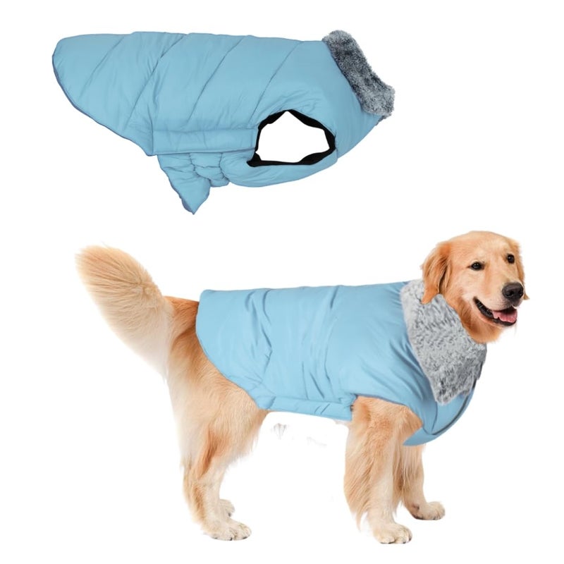 Western Era Dog Winter Fur Coat Waterproof Warm Cold Weather Jacket Stylish Vest Comfortable Pet Apparel for All Breeds & All Ages Group Dogs (Blue) (XLarge - 30 inch) - Image 1