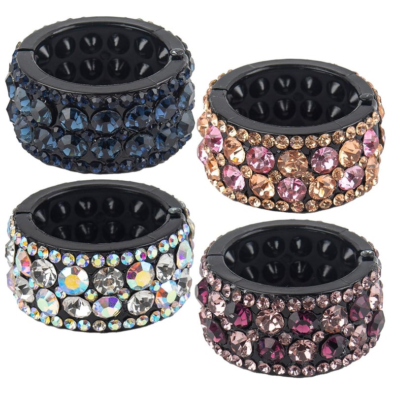 AUEAR 4 Pack Rhinestone Hair Ponytail Holder Crystal Cuff Elastic Tie Band for Women Girls Style D