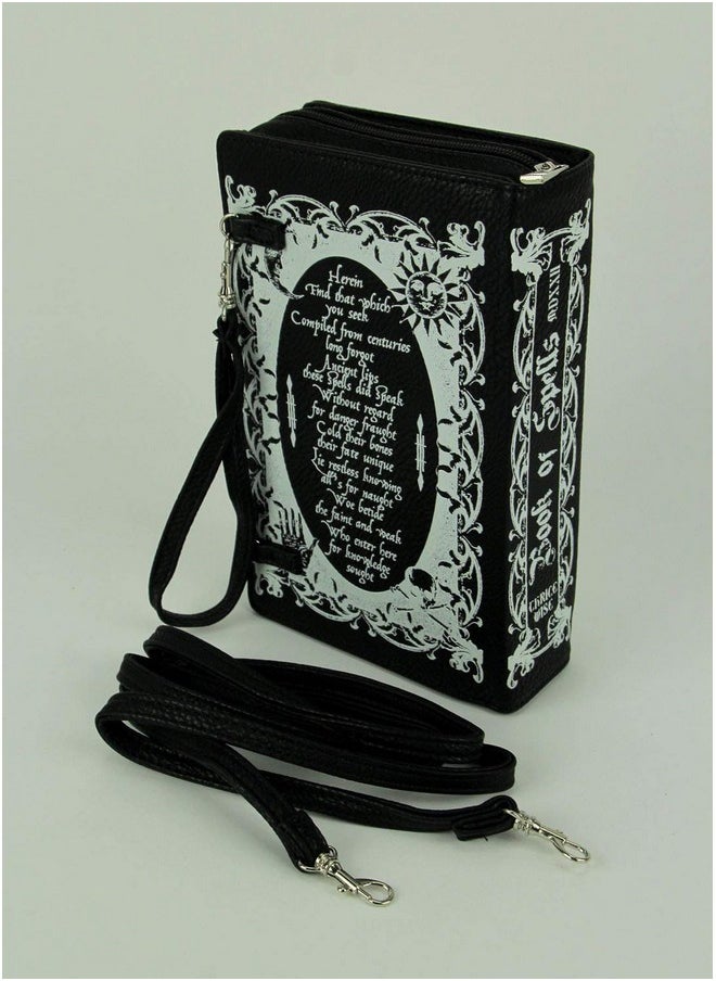 Things2Die4 - Black And White Glow In The Dark Book Of Spells Crossbody Purse Medium - Image 1