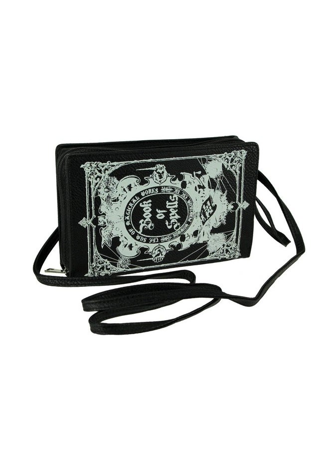 Things2Die4 - Black And White Glow In The Dark Book Of Spells Crossbody Purse Medium - Image 1