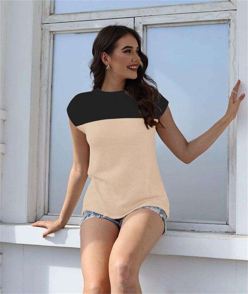 Disamer Cap Sleeve Knit Sweater Tops Sleeveless Vest 2025 Spring Clothes Oversized Summer Tank Trendy Short Sleeve T Shirts,Color Black,Medium - Image 4