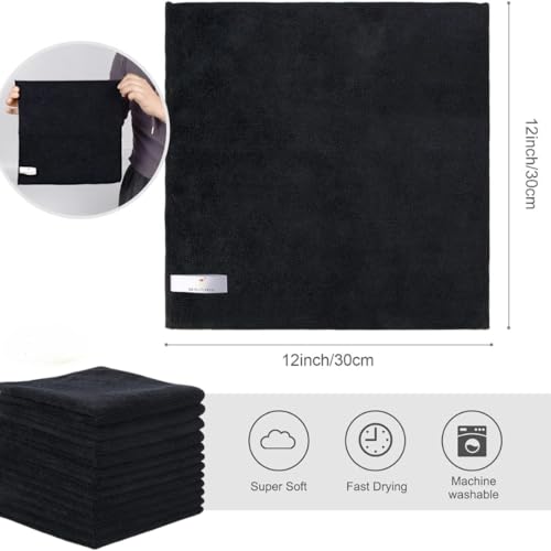 Showstopper Microfiber Cleaning Cloths for Kitchen & Home – Black, Pack of 10, 30x30cm, 250 GSM, Ultra Soft, Streak-Free, Lint-Free, Washable Kitchen Towel, Dusting Cloth and Car Cleaning Cloths - Image 2