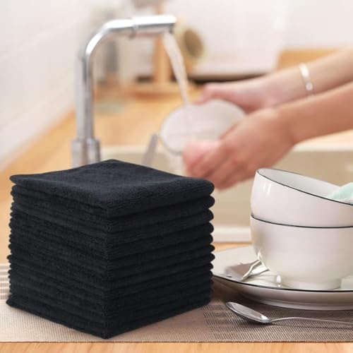 Showstopper Microfiber Cleaning Cloths for Kitchen & Home – Black, Pack of 10, 30x30cm, 250 GSM, Ultra Soft, Streak-Free, Lint-Free, Washable Kitchen Towel, Dusting Cloth and Car Cleaning Cloths - Image 5