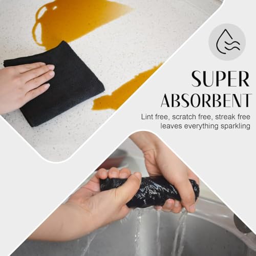 Showstopper Microfiber Cleaning Cloths for Kitchen & Home – Black, Pack of 10, 30x30cm, 250 GSM, Ultra Soft, Streak-Free, Lint-Free, Washable Kitchen Towel, Dusting Cloth and Car Cleaning Cloths - Image 4