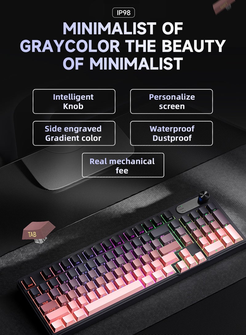 UCHUANG IP98 Big Gaming Keyboard, 95% RGB Backlit Wired Keyboard Membrane Keyboard, Side Printed Waterproof 98 Keys Quite Keyboards with Number Pad Quick Response PBT Keycaps for Windows/MacOS/Android PC Gamers - Black and Pink - Image 2