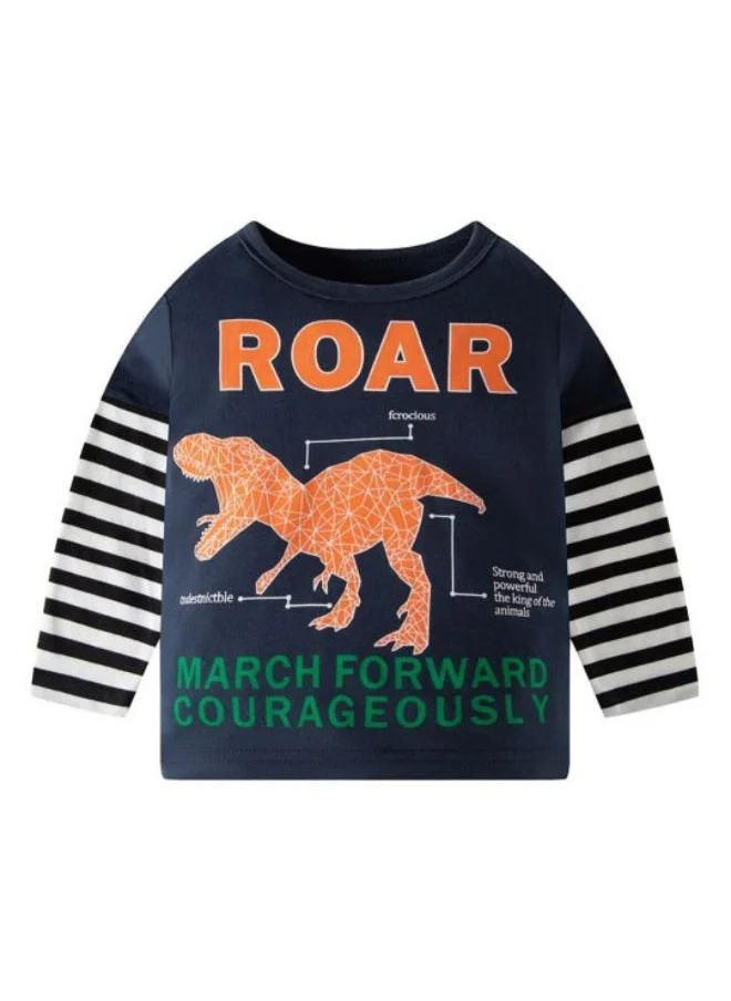 YUNIQEE Navy Blue Printed Long Sleeve Crew Neck T-Shirt