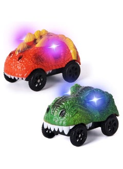 Y&D Dinosaur Cars with LED Light Sound Dino Car Toys Gifts Animal Vehicles for Boys Girls Birthday Compatible Most Tracks,Dino Accessories Race Track Sets 2 Pack  - Image 1
