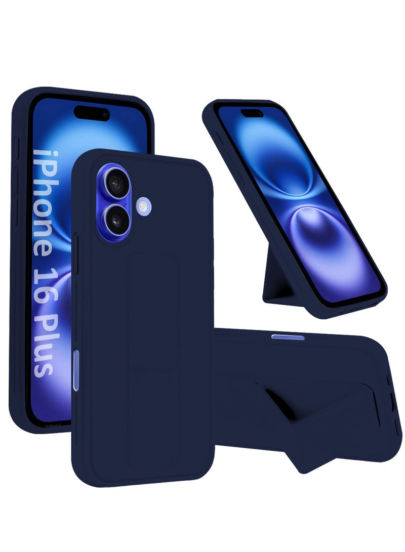 CATANES (for Apple iPhone 16 Plus) Case Premium PU Leather Back Cover with Stand Function Shockproof and Anti Scratch Finger Grip Case Cover / Dark Blue - Image 1