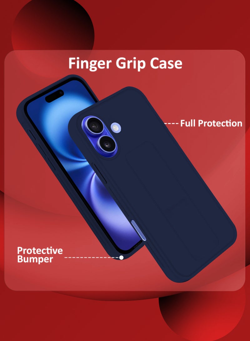 CATANES (for Apple iPhone 16 Plus) Case Premium PU Leather Back Cover with Stand Function Shockproof and Anti Scratch Finger Grip Case Cover / Dark Blue - Image 4