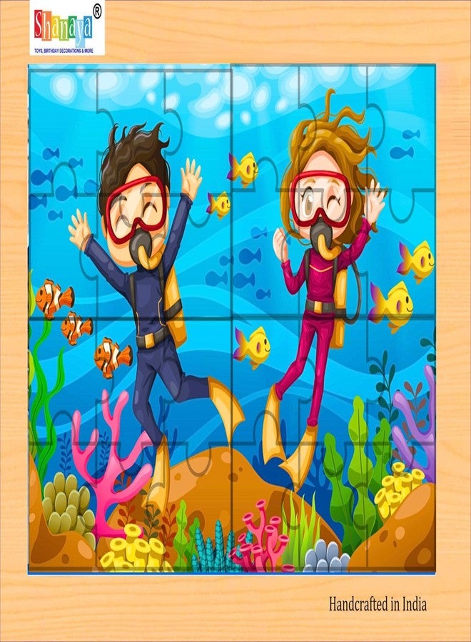SHANAYA 36 Pieces Wooden Jigsaw Puzzle Kids Cartoon Animal Vehicle Puzzles Games Baby Early Learning Educational Toys for Children 2 Sided Puzzle (Children Scuba Diving + Sea World Ocean Animals) - Image 3