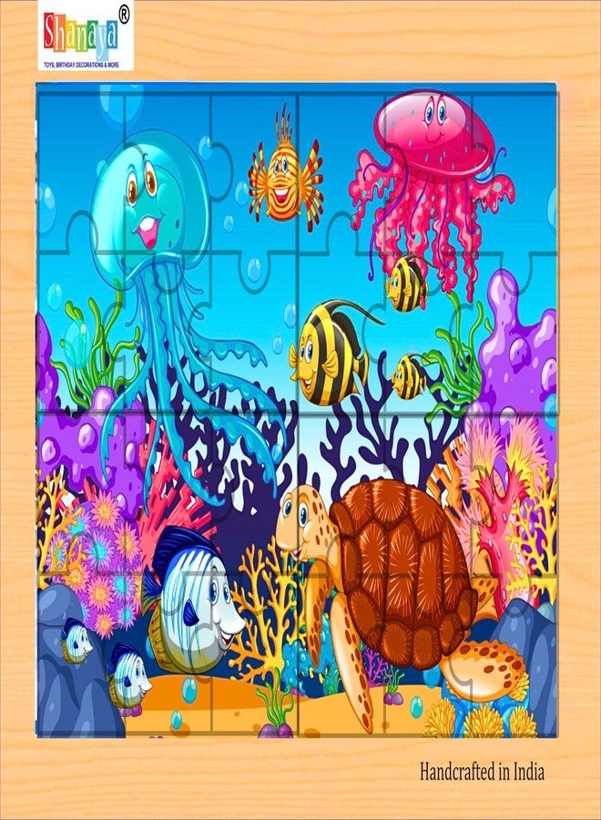 SHANAYA 36 Pieces Wooden Jigsaw Puzzle Kids Cartoon Animal Vehicle Puzzles Games Baby Early Learning Educational Toys for Children 2 Sided Puzzle (Children Scuba Diving + Sea World Ocean Animals) - Image 2